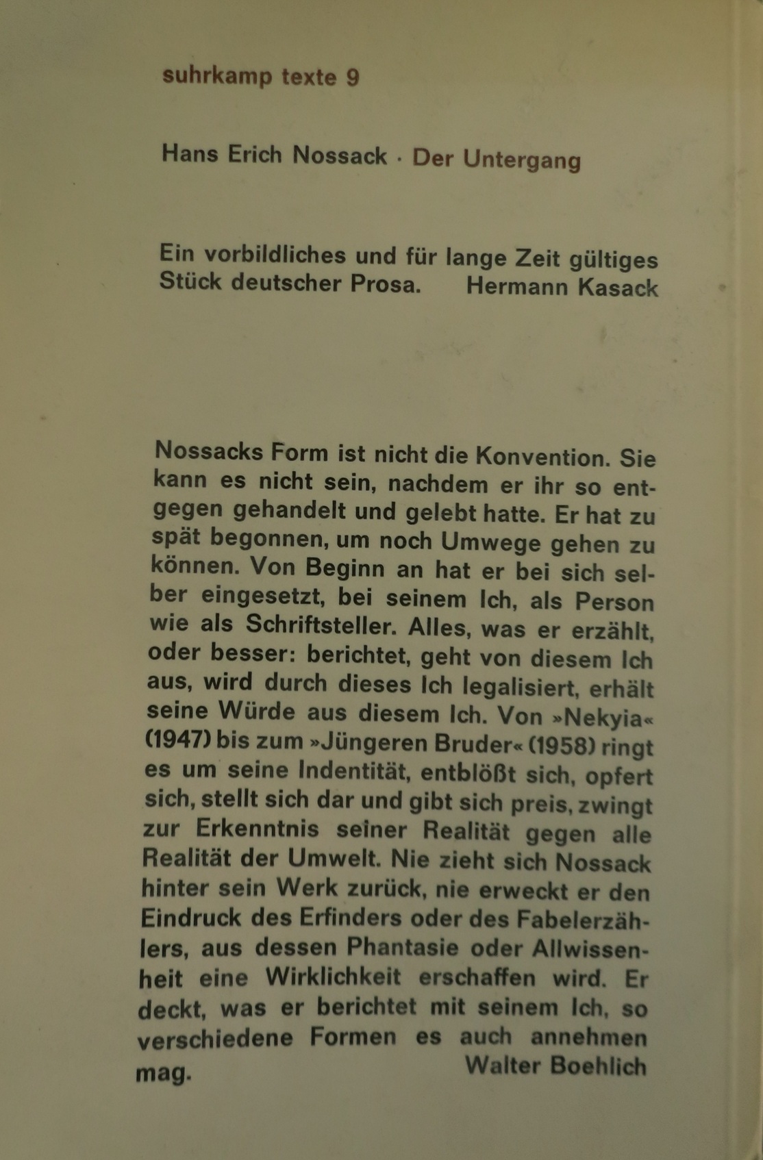 Nachwort von Walter Boehlich: Der Untergang